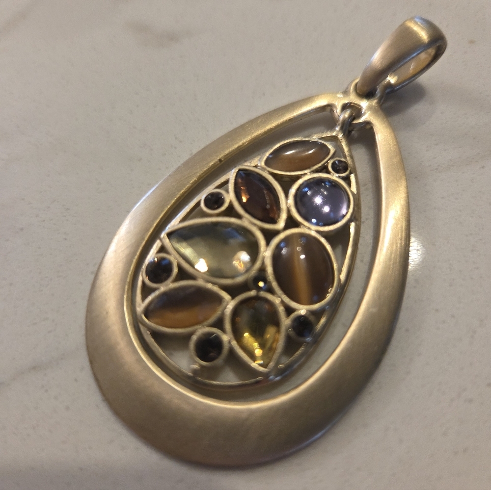 Lia Sophia Mixed Stone Teardrop Necklace Pendant